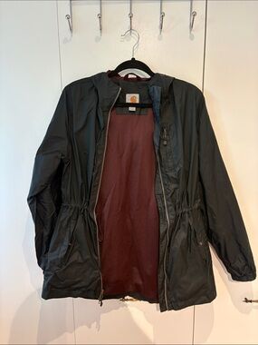 Carhartt Black Hooded Anorak Jacket with Maroon Interior